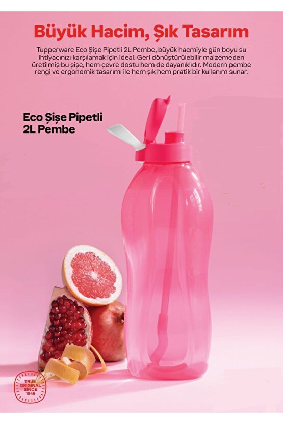 eco şişe pipetli 2 L pembe