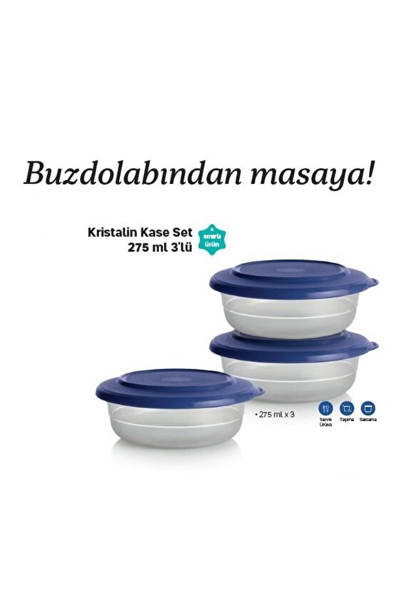 Kristalin Kase Set 3lü 275 Ml Mavi