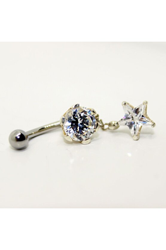 Kadın Gri Yıldız Sallantılı Taşlı Piercing