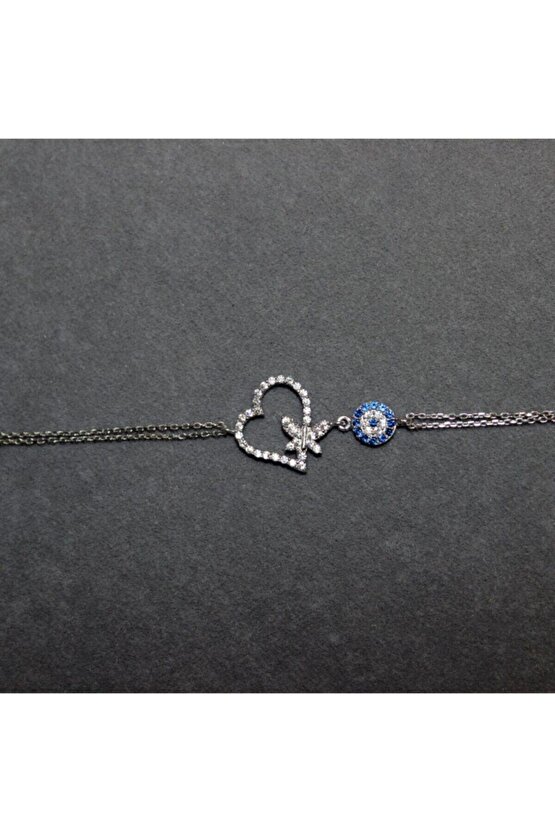 Kadın Beyaz Kelebekli Kalp Bileklik