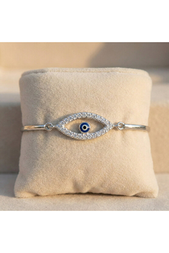 Kadın Beyaz Nazar Boncuklu Göz Şarnelli Bileklik