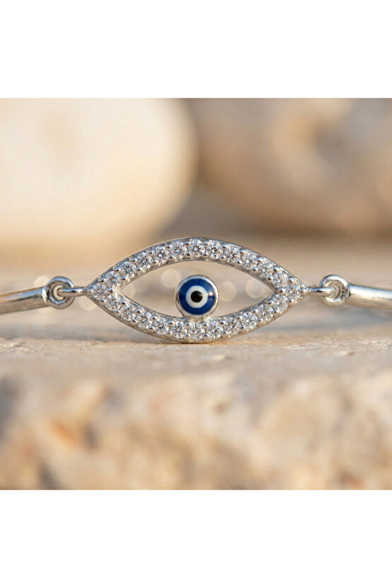 Kadın Beyaz Nazar Boncuklu Göz Şarnelli Bileklik