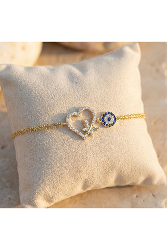 Taşlı Kelebekli Kalp Bileklik