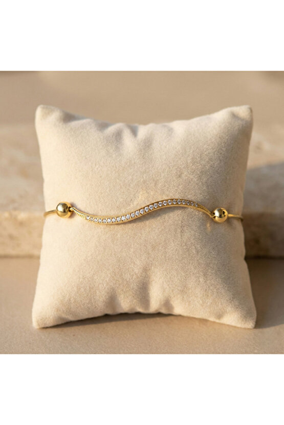 Gold Taşlı Şarnelli Bileklik