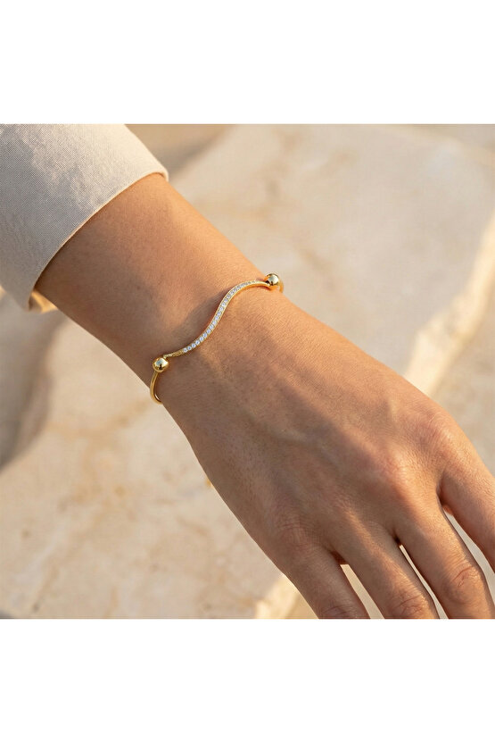 Gold Taşlı Şarnelli Bileklik