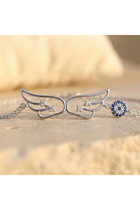 Kadın Beyaz Taşlı Melek Kanadı Bileklik