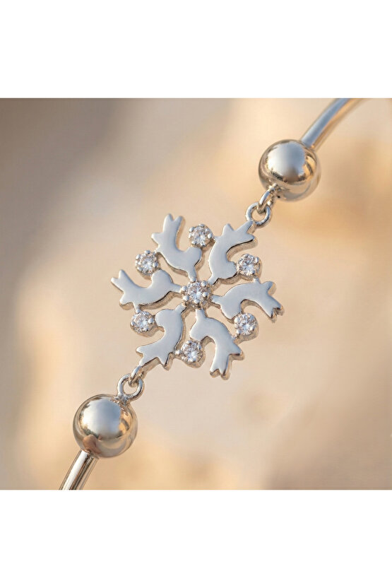 Kadın Kar Tanesi Top Detaylı Şarnelli Bileklik