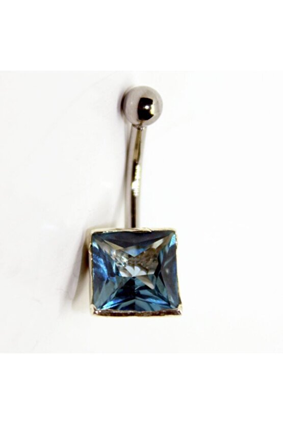 Kadın Mavi Taşlı Kare Gümüş Kıkırdak Küpe