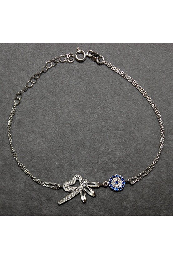 Kadın 925 Ayar Gümüş Kalp Kanatlı Yusufçuk Bileklik