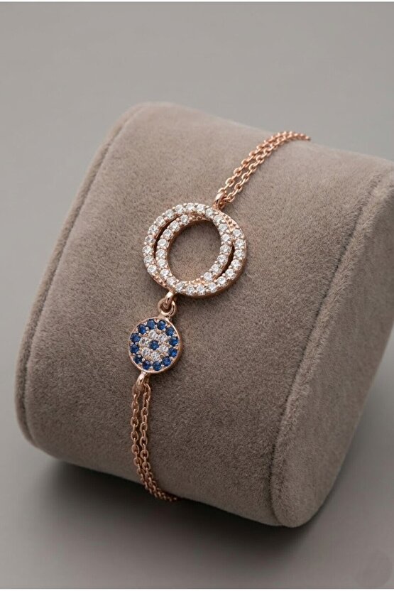 Taşlı Halkalı Rose Bileklik