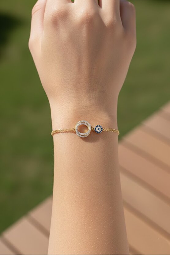 Taşlı Halkalı Gold Bileklik