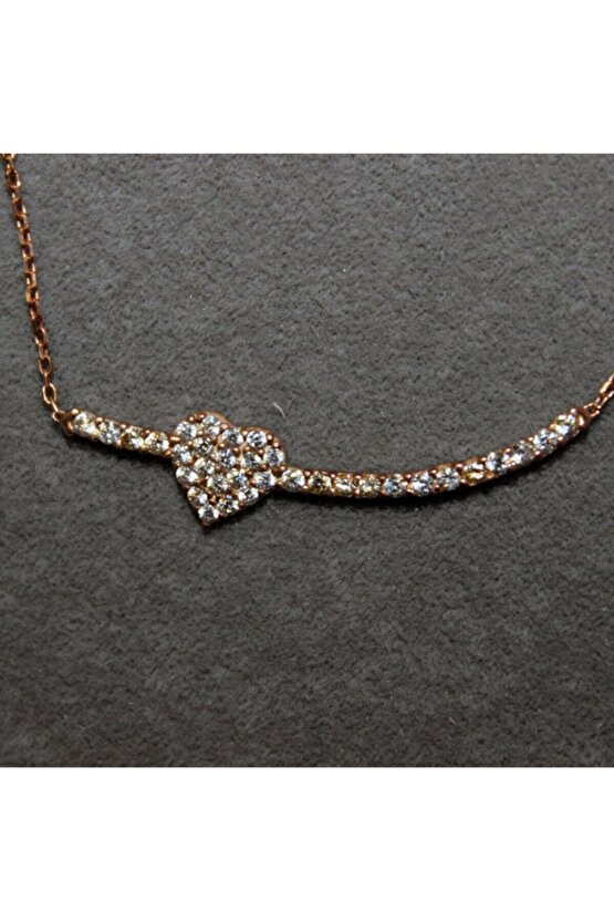 Rose Gümüş Kalpli Taşlı Kolye