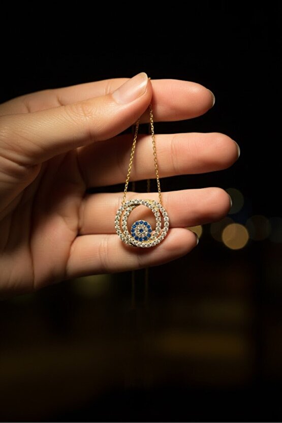 Taşlı Halka Sarı Kolye