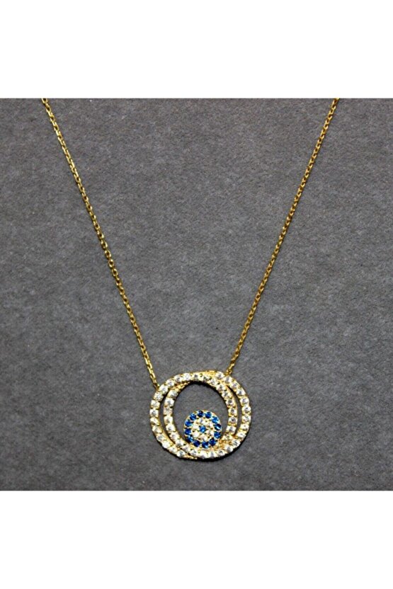 Taşlı Halka Sarı Kolye