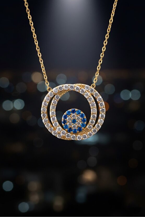 Taşlı Halka Sarı Kolye