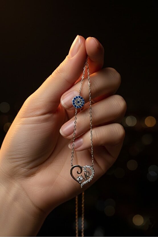 Taşlı Love Kalp Kolye