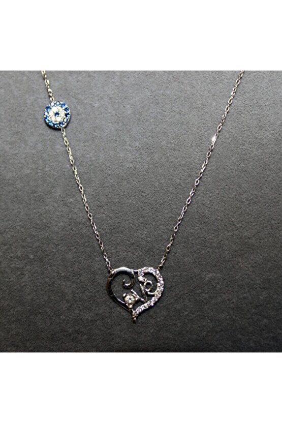 Taşlı Love Kalp Kolye