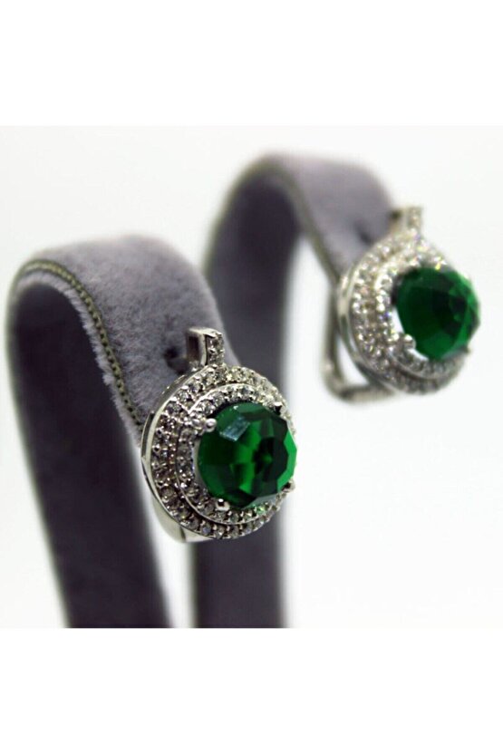 Yeşil Taşlı Yuvarlak Küpe