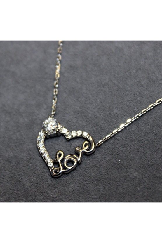 Tek Taşlı Love Kolye