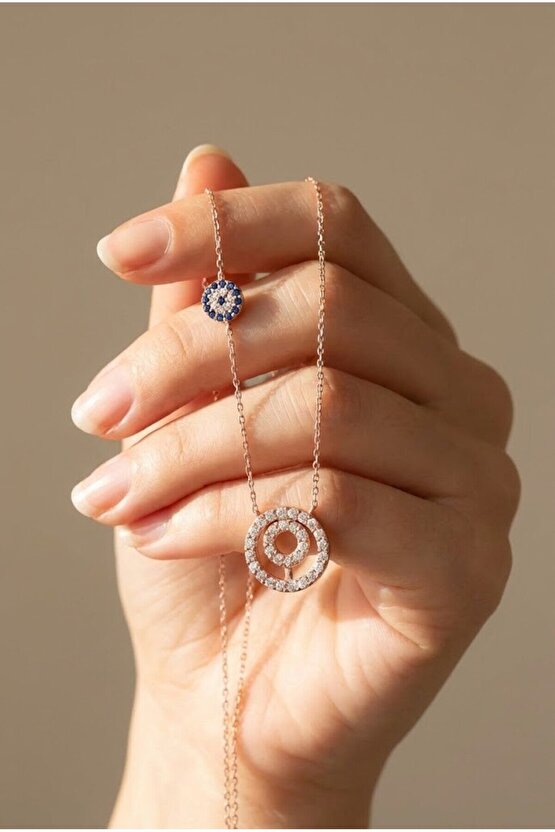 Taşlı Halka Rose Kolye
