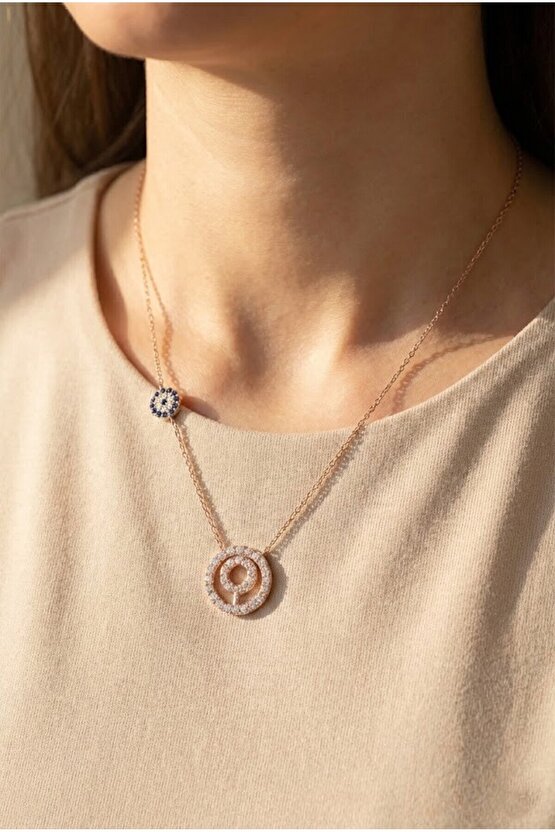 Taşlı Halka Rose Kolye