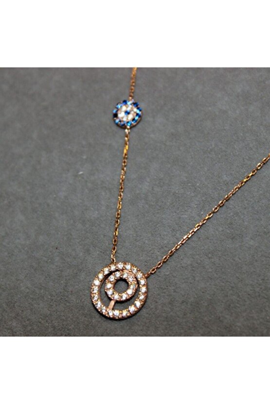Taşlı Halka Rose Kolye