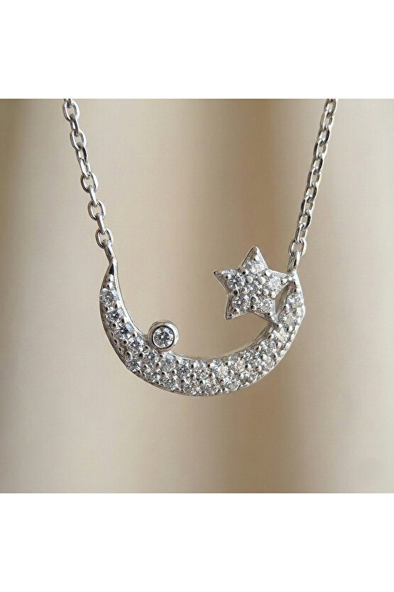 Taşlı Ay Yıldız Kolye