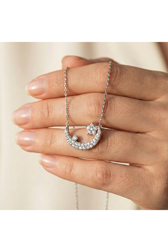 Taşlı Ay Yıldız Kolye