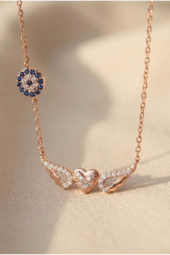 Melek Kanatlı Kalp Kolye