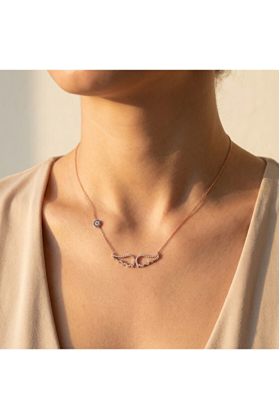 Taşlı Büyük Melek Kanadı Kolye