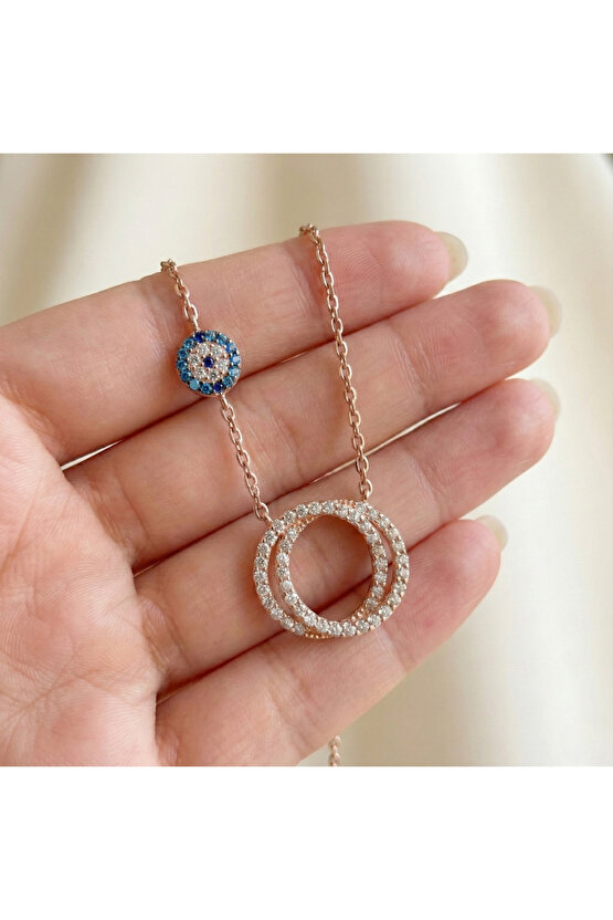 Taşlı Halka Rose Kolye