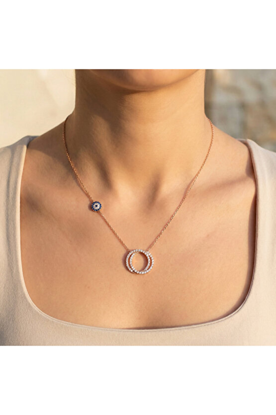 Taşlı Halka Rose Kolye