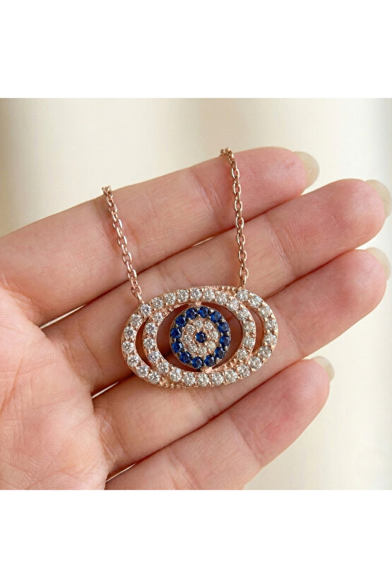 Taşlı Halkalı Nazar Boncuğu Kolye