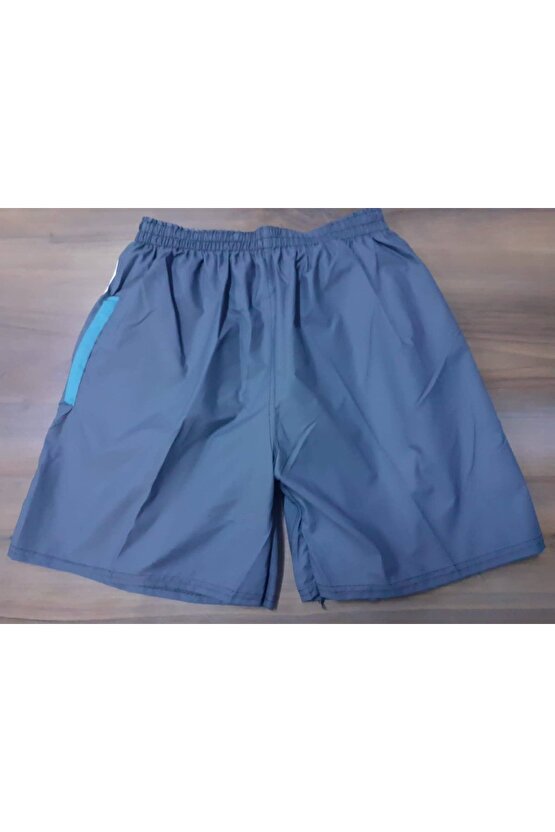 Gri Şeritli Cepli Beli Lastikli Şort