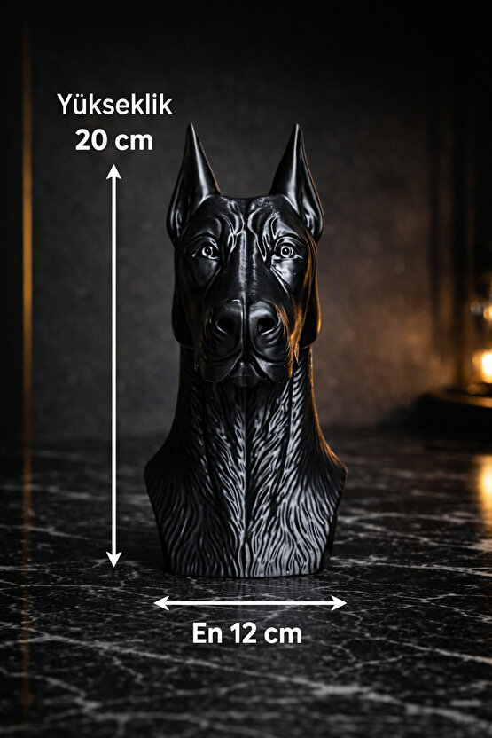 Dekoratif Doberman Büst Biblo – Siyah & Sedefli Beyaz – Modern Duvar ve Masa Üstü Ev Dekoru 20 cm