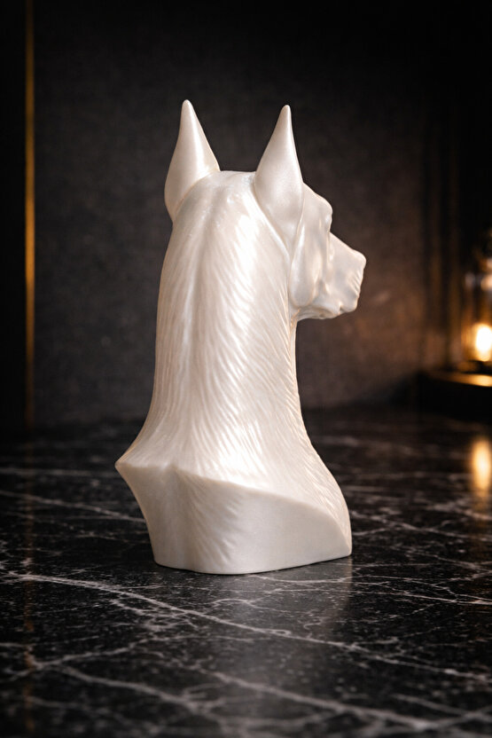 Dekoratif Doberman Büst Biblo – Siyah & Sedefli Beyaz – Modern Duvar ve Masa Üstü Ev Dekoru 20 cm