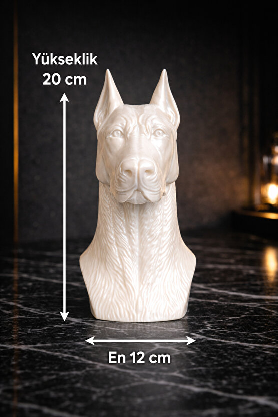 Dekoratif Doberman Büst Biblo – Siyah & Sedefli Beyaz – Modern Duvar ve Masa Üstü Ev Dekoru 20 cm