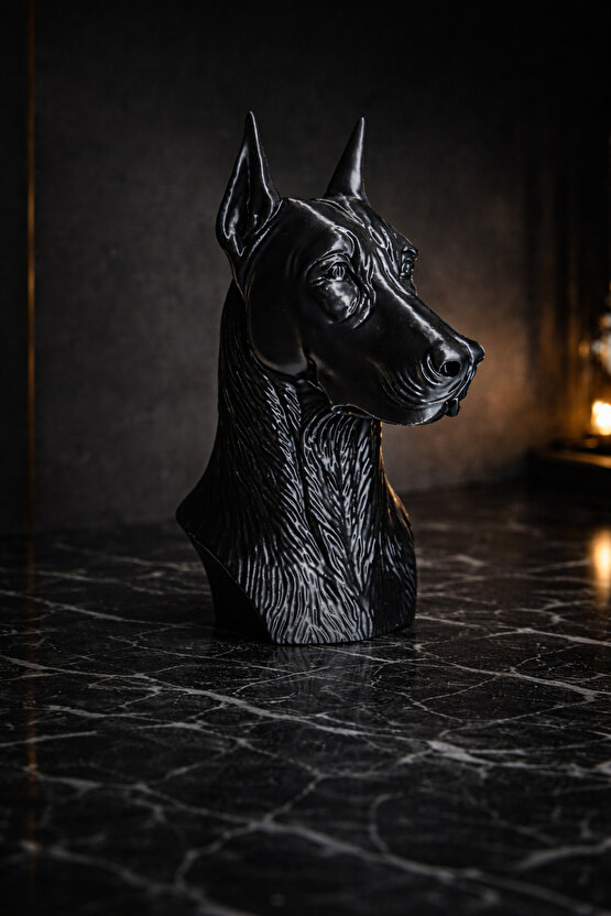 Dekoratif Doberman Büst Biblo – Siyah & Sedefli Beyaz – Modern Duvar ve Masa Üstü Ev Dekoru 20 cm
