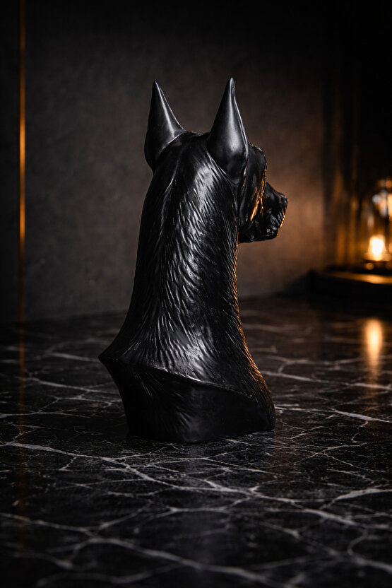 Dekoratif Doberman Büst Biblo – Siyah & Sedefli Beyaz – Modern Duvar ve Masa Üstü Ev Dekoru 20 cm