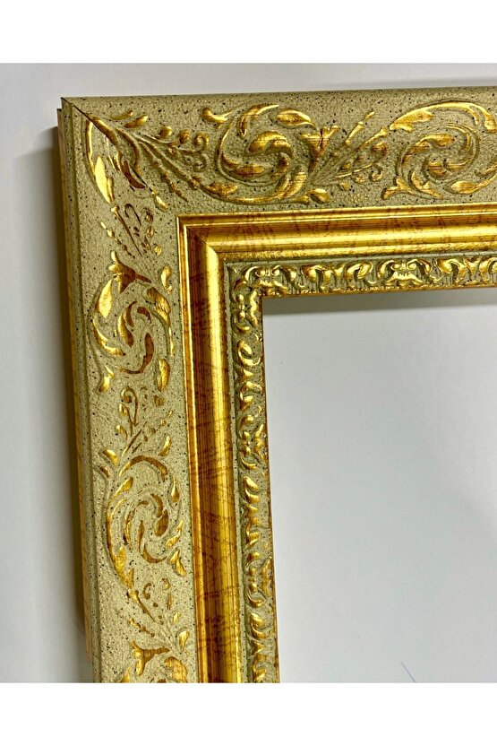 Beyaz Gold Altın Varaklı Çerçeveli Ayna-6cm Çerçeve Genişliği-Gold Ayna-Klasik Ayna-Salon Ayna