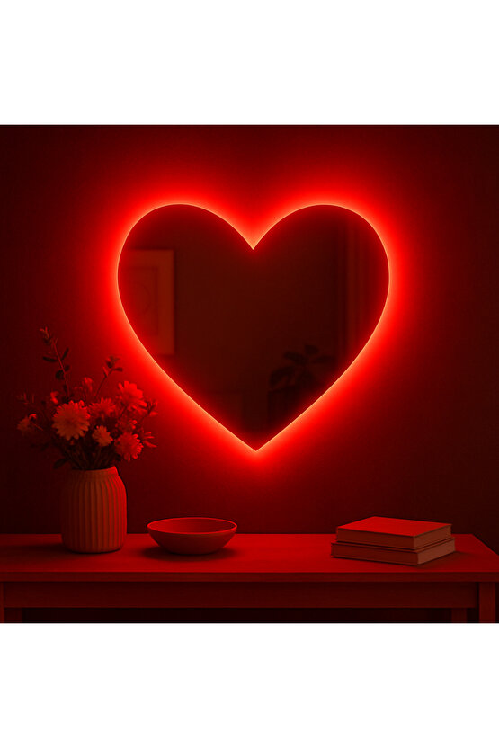 Led Işıklı Kalp Ayna  Sevgiliye Hediye Ayna  Dekor Ayna