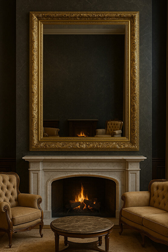 Altın Varaklı Çerçeveli Ayna-9cm Çerçeve Genişliği- Gold Ayna - Klasik Ayna- Salon Ayna