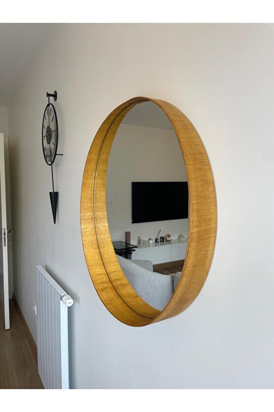 70 cm Meşe Ahşap Çerçeveli Dekoratif Kavis Ayna