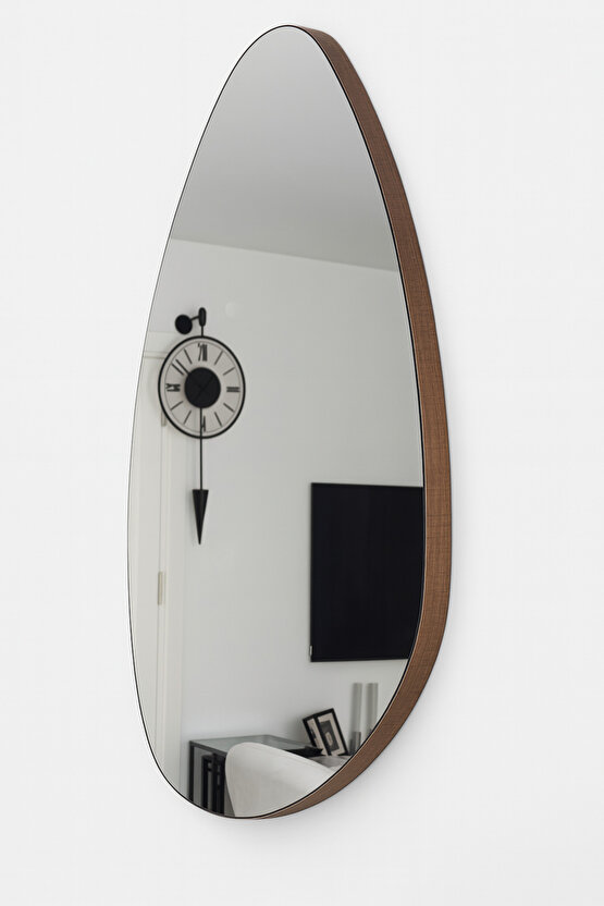 90x70 ASİMETRİK CEVİZ AHŞAP DESENLİ AYNA