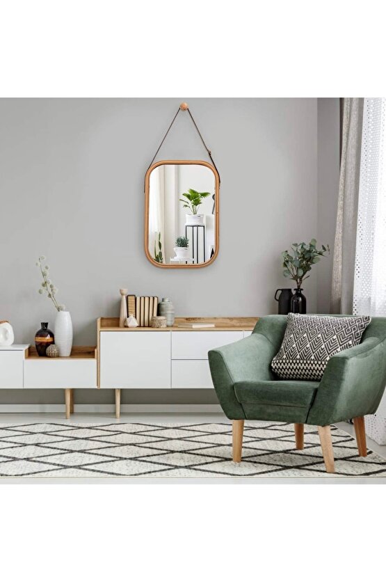 Bambu Ayna - Deri Kemer Bambu Çerçeveli 33x40cm Ayna