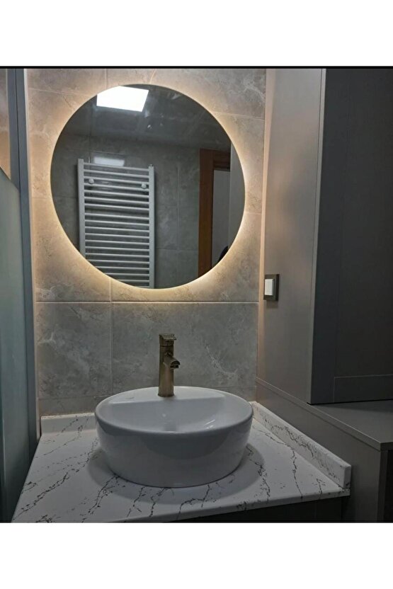 60 cm Günışığı Ledli Yuvarlak Banyo Aynası Makyaj Aynası Trafolu
