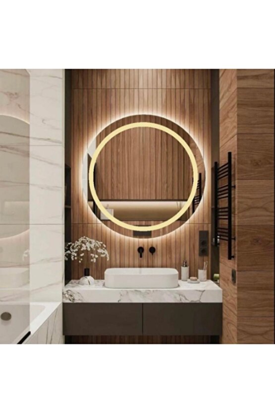 80 cm Kumlamalı Gün Işığı Ledli Yuvarlak Banyo Aynası Makyaj Aynası Trafolu