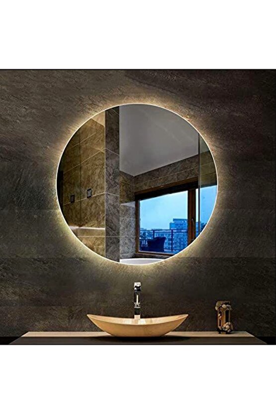 80 Cm Rgb Çok Renkli Ledli Yuvarlak Duvar Aynası Banyo Ve Makyaj Aynası Trafolu Kumandalı