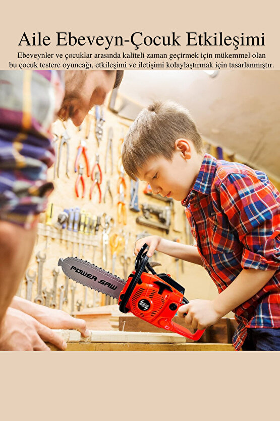 Oyuncak Sesli ve Hareketli Gerçekçi Elektrikli Testere Pilli Ağaç Kesme Oyun Testeresi