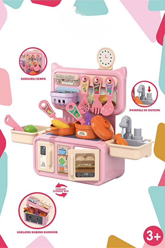 Oyuncak Buharlı Musluklu Sulu Mini Mutfak Seti Mutfak Oyuncağı Renkli